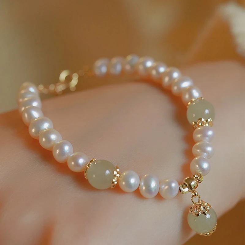 

Pearl Hotan Jade Female Beads High Quality Near Round Natural Freshwater Chain Bracelet Jewelry For Women Birthday Gifts