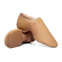 USHINE-zapatos de Ballet para hombre y mujer, calzado de tela elástica de cuero genuino, color negro y marrón, para entrenamiento de Yoga y Jazz