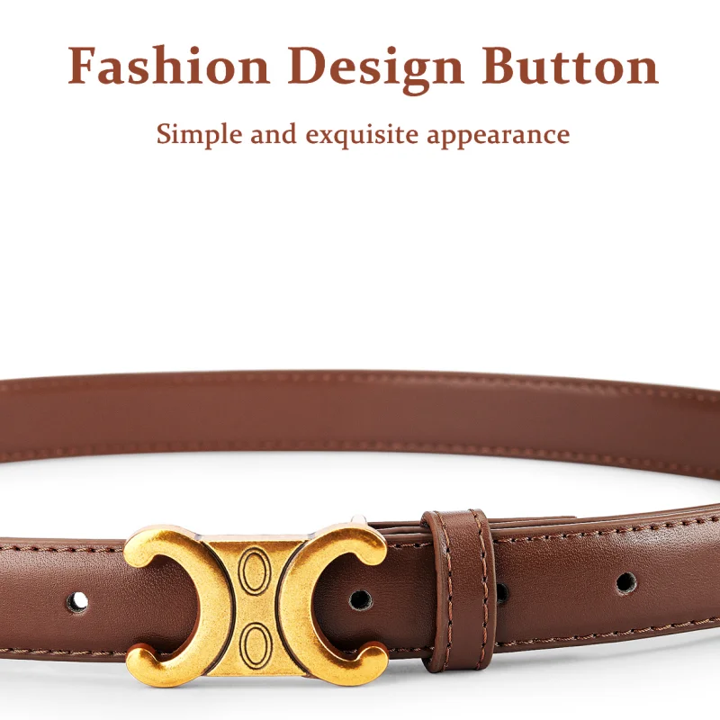 Fashion Women's Belt, Luxury Genuine Leather Belt, Gold Buckle Belt Matching Jeans, Skirts, Leather Belt for Women