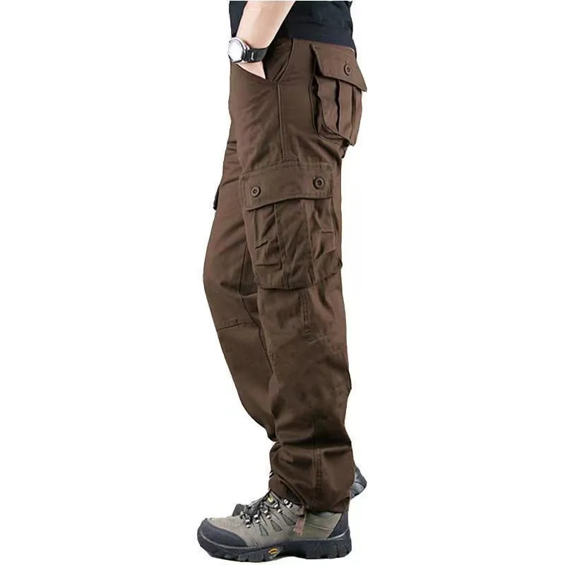 Men\'s Cotton Cargo Pants Spring Autumn Casual Multi Pockets Long Trousers For Men Straight Slacks Military Tactical Pants Man