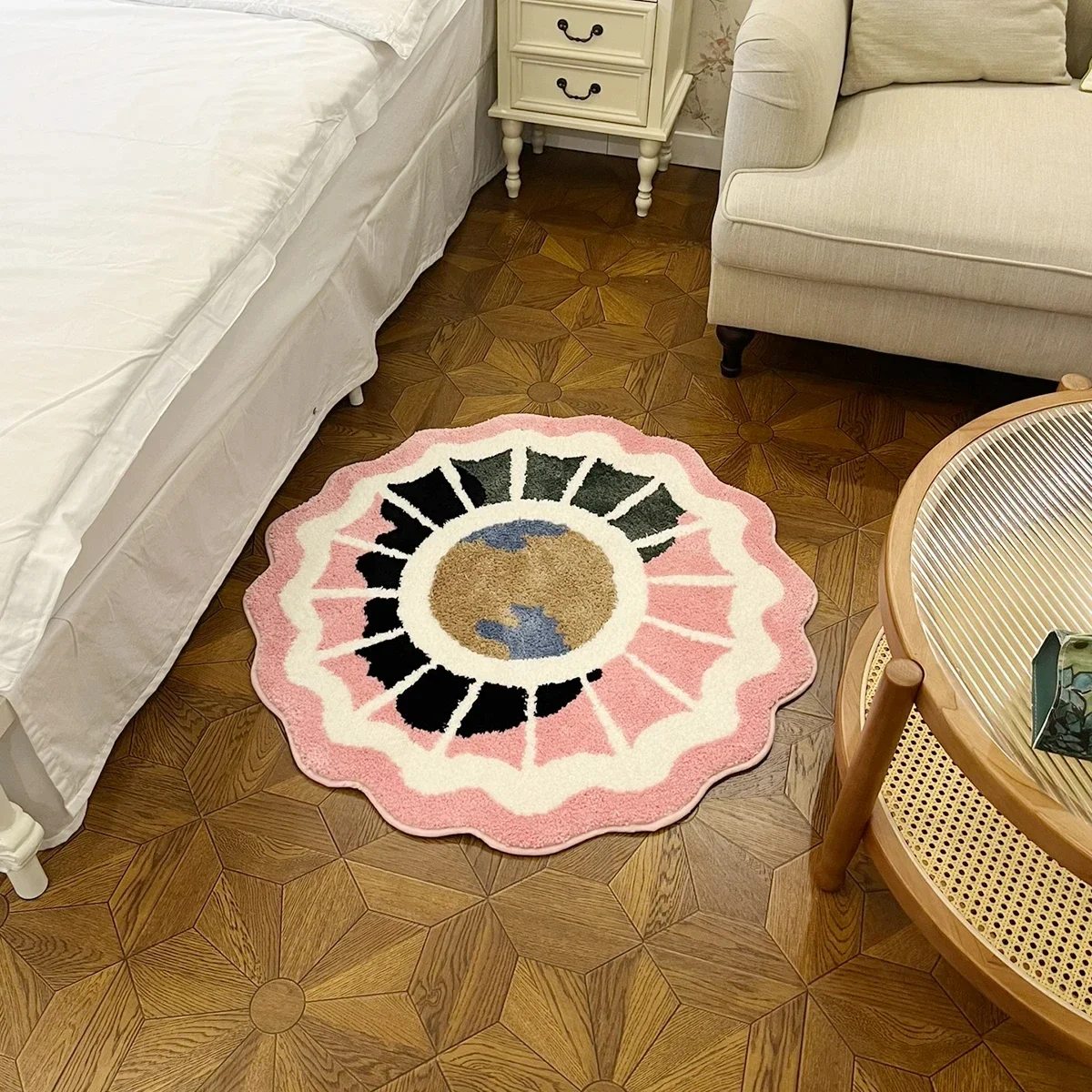 

Holy Woman Pink Earth Shape Tufting Bathroom Mat Soft Bedside Foot Carpet Rug Floor Pad Bedroom Doormat Aesthetic Home Decor