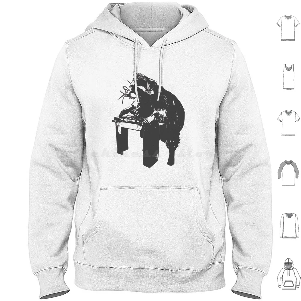 Raccoon Wielding Deckstand Hoodie cotton Long Sleeve Dj Disk Jockey Clubbing Animals Cute Music Banksy Hipster Dad Dance