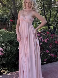 Chic French Halter Neck Chiffon Evening Dresses Women Sexy Tube Top Irregular Ruffles Slit Backless Vestidos White Wedding Dress