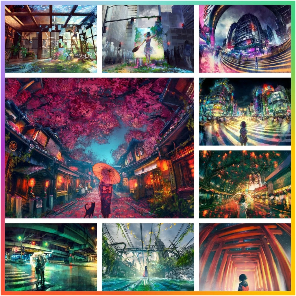 

Sakura Street Romantic Landscape Cross Stitch Kit Diamond Painting 5D DIY Art Drawing Pictures Mosaic Embroidery Wall Kids Gift