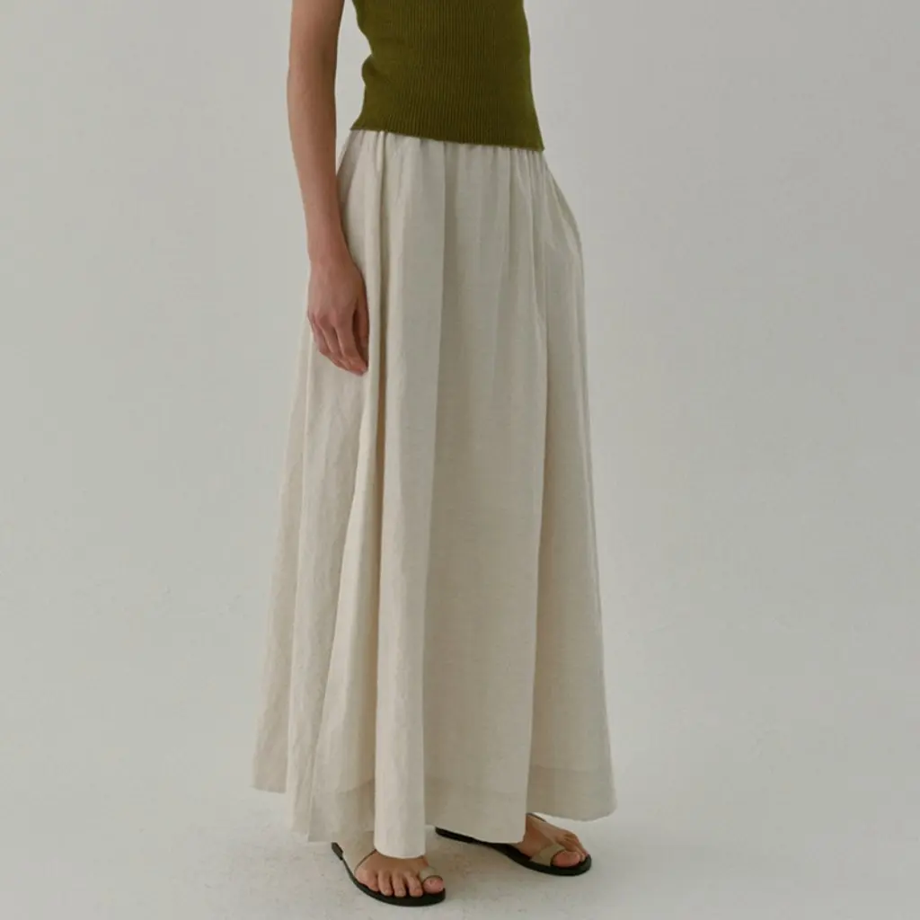 

Vintage Elegant Solid Color Linen Cotton Fairy Skirt with Side Split And Double Pockets A-Line Stretch Waist for Women Summer
