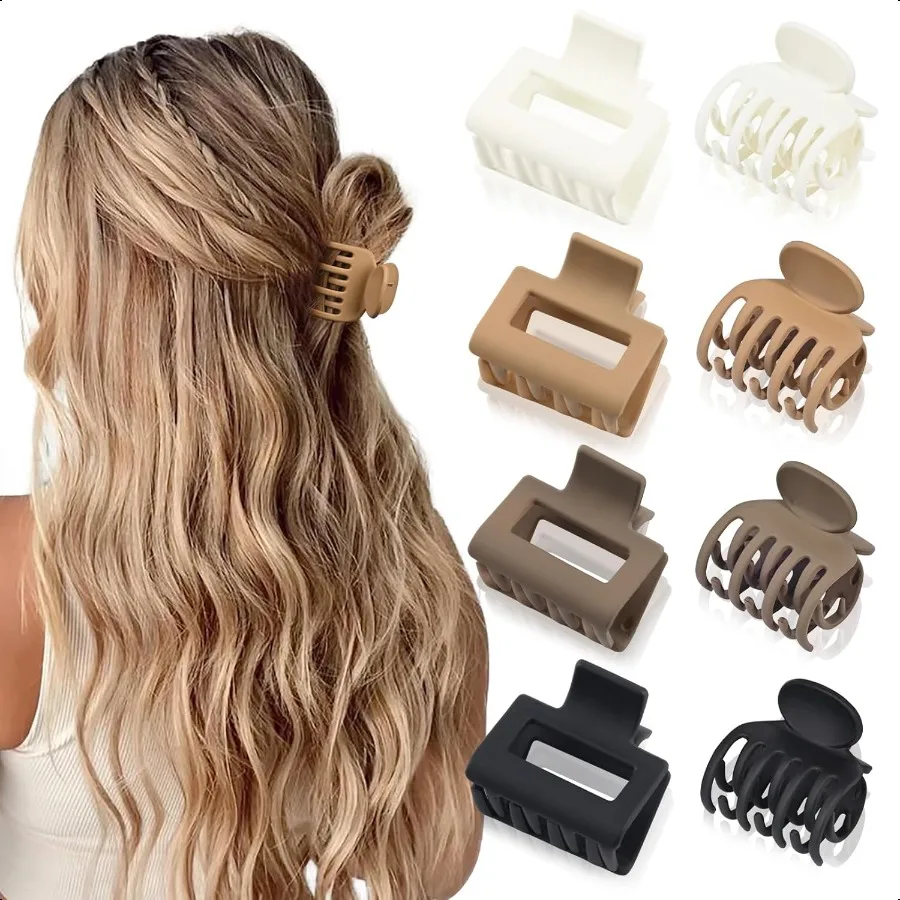 

8 Pack Medium Small Hair Clips Set 2 Rec and 1.6 Double Row Teeth Hair Claw Clips for Thin Short Hair Matte Hair Clips Hair Acc