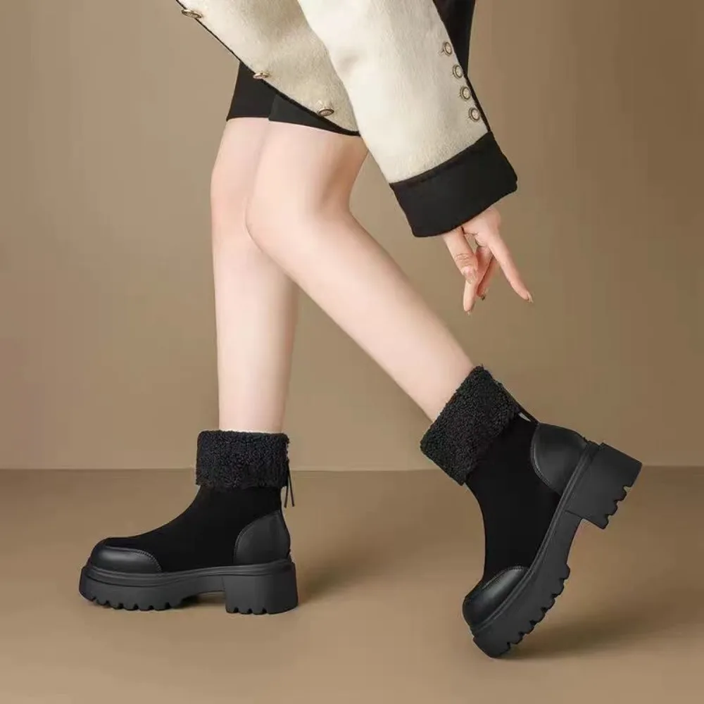 Snow boots for women,2024 autumn and winter new style,with plush, thick heel, cotton boots, thick sole, small height,short boots image 5