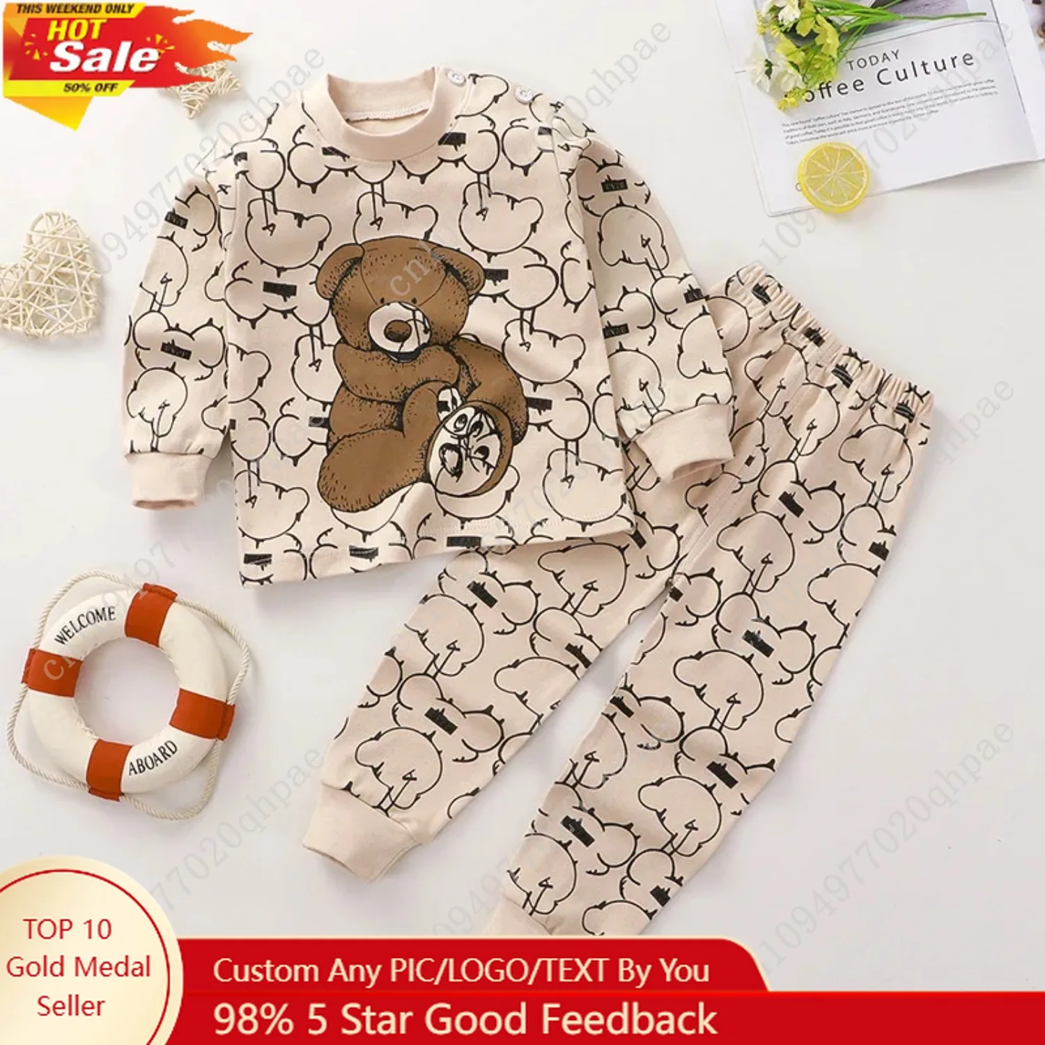 

2025 New Baby Cotton Two-piece Set Home Clothes Children Class Suit Boys Girls Pajamas Set Kids Long T-shirt + Pants