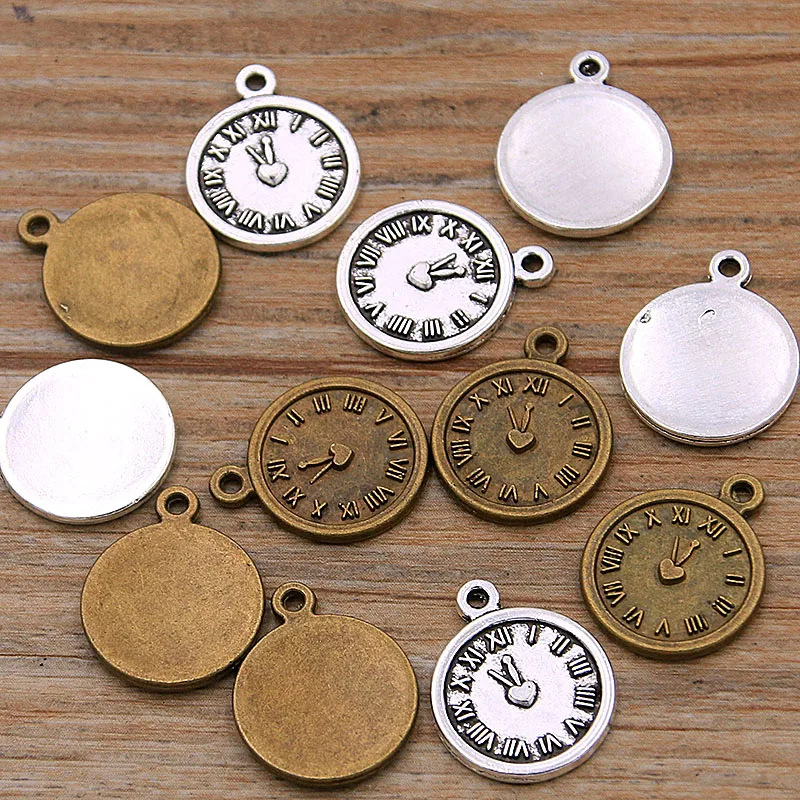 20PCS 14*18mm 2 Color Vintage Metal Zinc Alloy Round Steampunk Clock Charms For DIY Necklace Bracelet Jewelry Making Findings