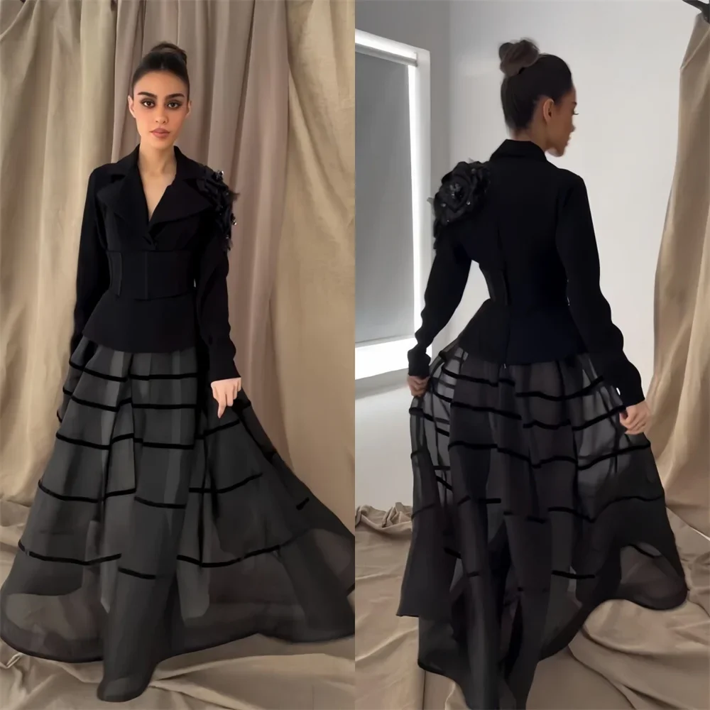 

Customized Formal Dress Prom Saudi Arabia V-neck A-line Floor Length Skirts Ribbon Applique Bead Tulle Bespoke Occasion Dresses