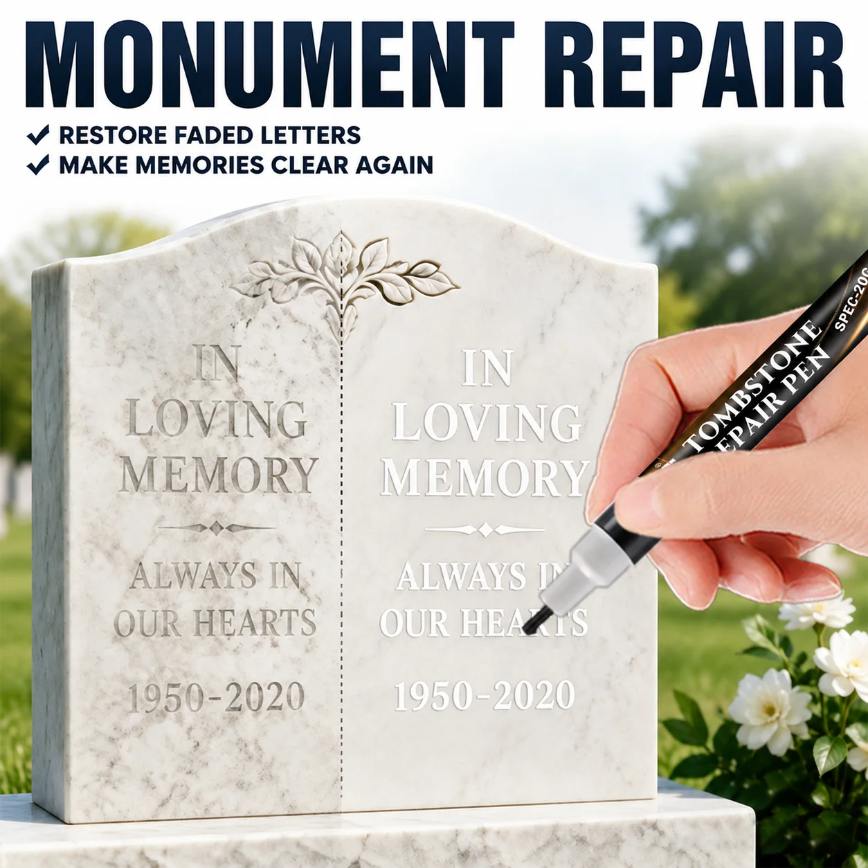 KJM Monument Repair Pen Waterproof Fade Resistant Tombstone Letter Restorer For Engraved Inscription Color Filling 20g
