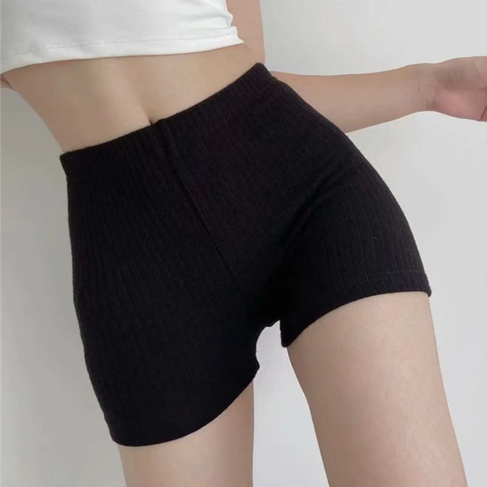 Women'S Slim Fit Solid Color Shorts High Waist Sheath Stretch And Hip Lifting Tight Knitting Hot Trousers Sexy Sports Pants