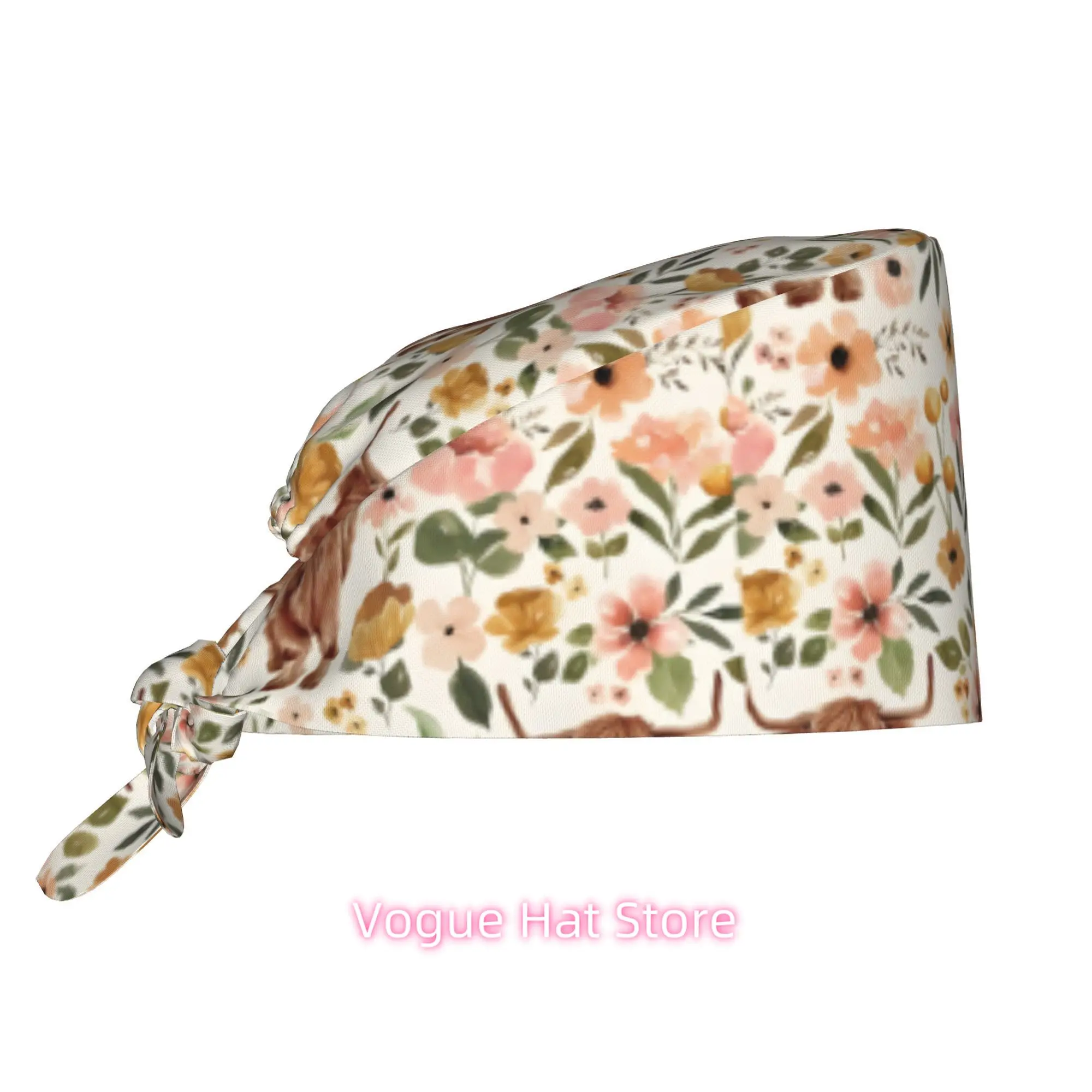 1pc Highland Cattle Unisex Stylish Printed Work Cap - Lightweight Adjustable Skull Cap Tie-Back Nurse Hat, Dustproof Chef & Cook