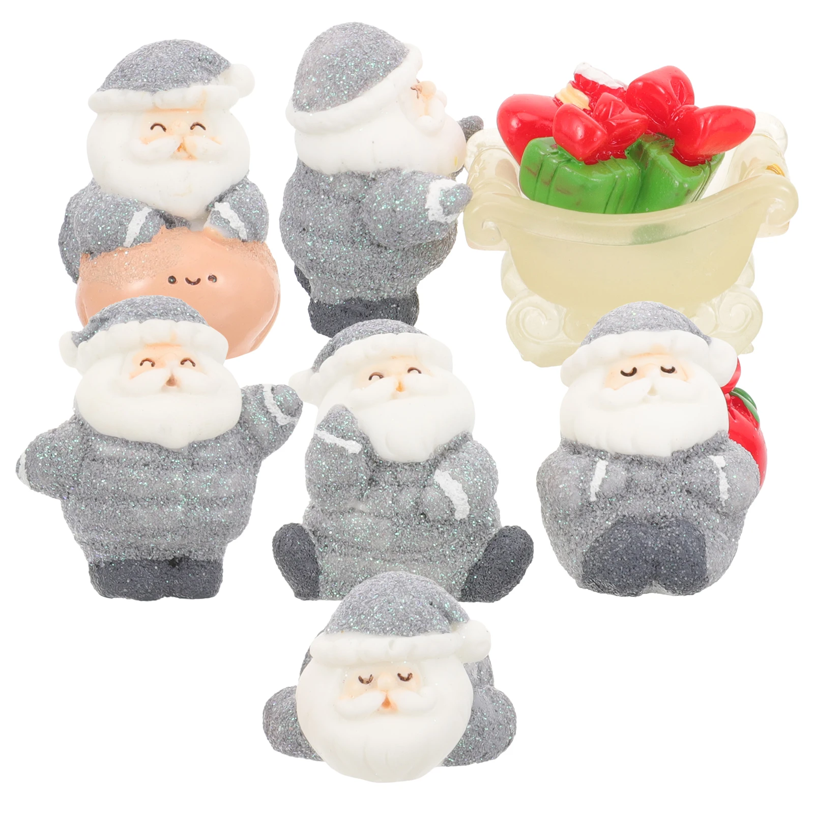 8-teiliges Weihnachtsmann-Miniatur-Dekor aus Kunstharz, langlebige Weihnachtsschmuck, Geschenke für Zuhause, Garten, Büro, Party-Szenenzubehör