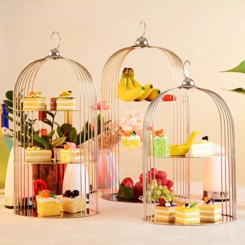

Restaurant Hotel Supplies Stainless Steel Bird Cage Gold Dessert Display Banquet Catering Bird Cage Cupcake Stand Set