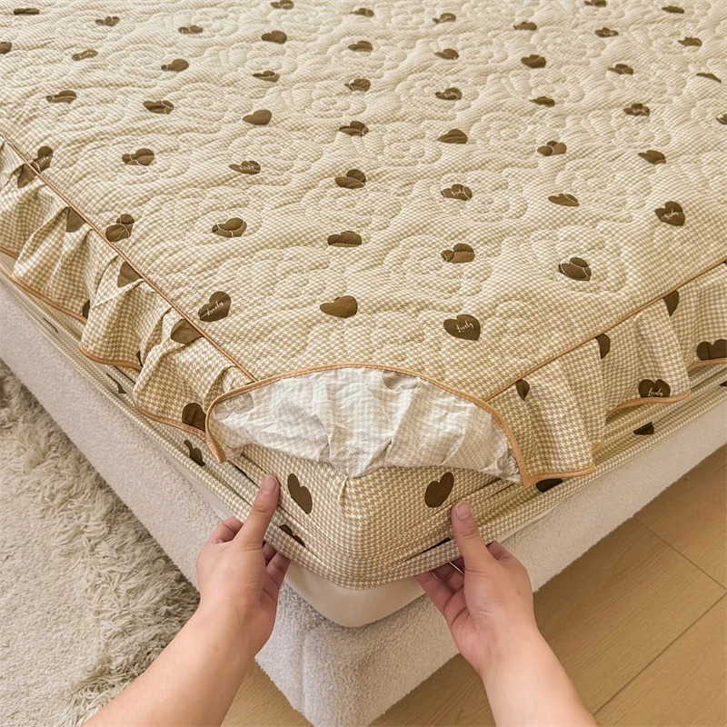 Skin-friendly Bedspread Simple Style Bed Cover Pure Cotton Mattress Protector Elastic Bed Linen cubre colchón (No Pillowcase)