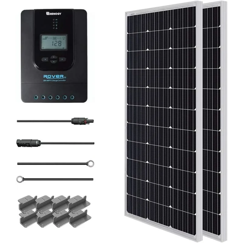 

Renogy 200 Watt 12 Volt Monocrystalline Solar Panel Starter 20A Rover MPPT Charge Controller/Mounting Z Brackets/Tray Cable