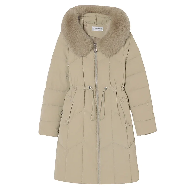 Moda feminina casacos de inverno quentes com capuz 2024 elegante gola de pele do falso senhora jaquetas grosso longo parkas