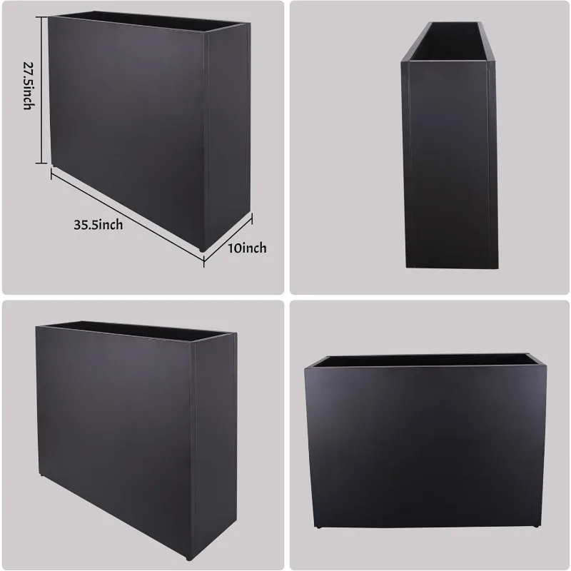 Macetero alto de Metal para exteriores, caja para plantas, acero galvanizado, negro