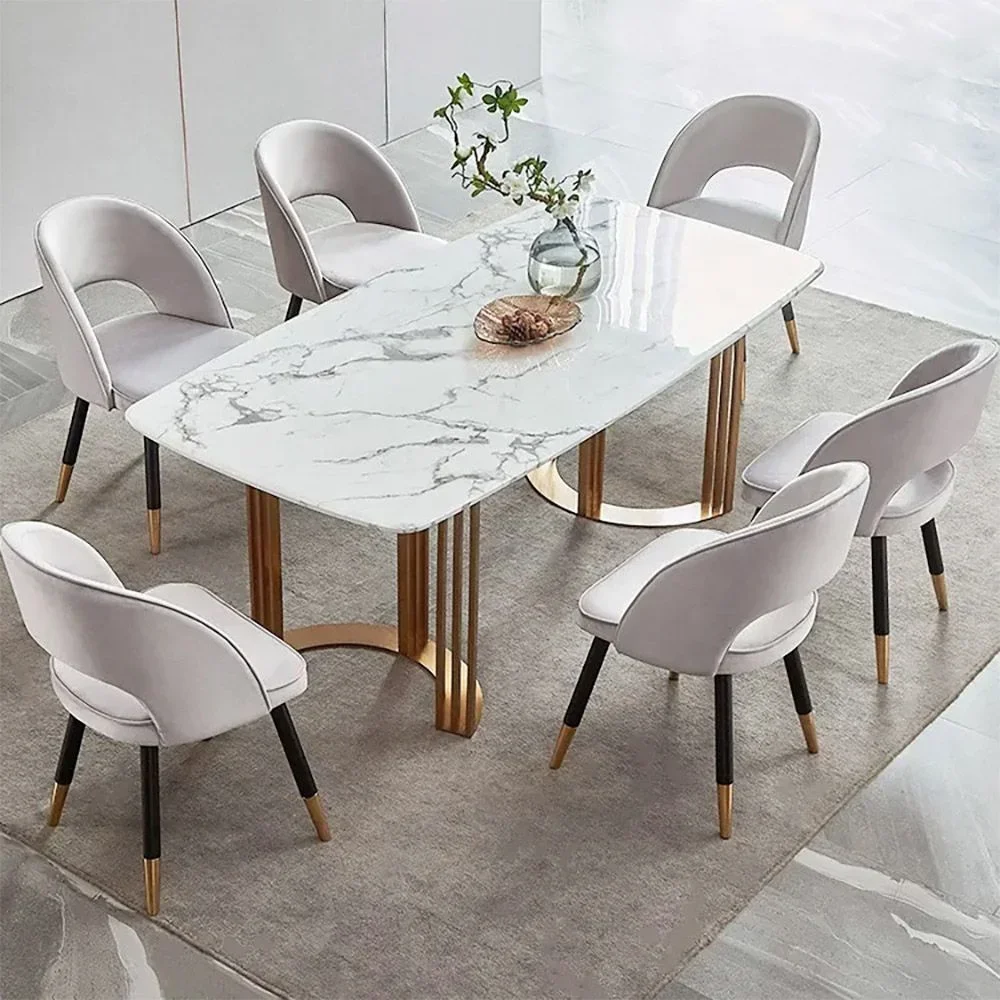 

CBMmart Oval Marble Pedestal Dining Table And Chair Furniture Round Wooden Modern Restaurant Fashion Black Set