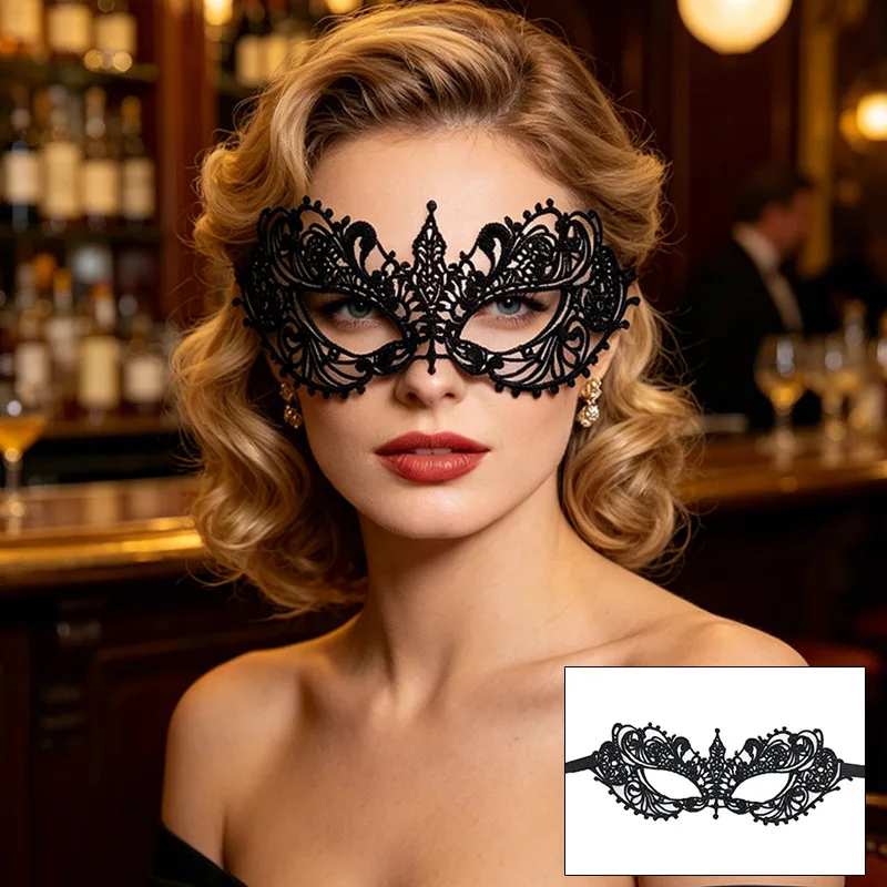 Sexy Frauen Schwarz Spitze Floral Augenmaske Maskerade Prom Gesichtsmaske Prinzessin Königin Party Make-Up Cosplay Nachtclub Spitze Maske Requisiten – Detail 5