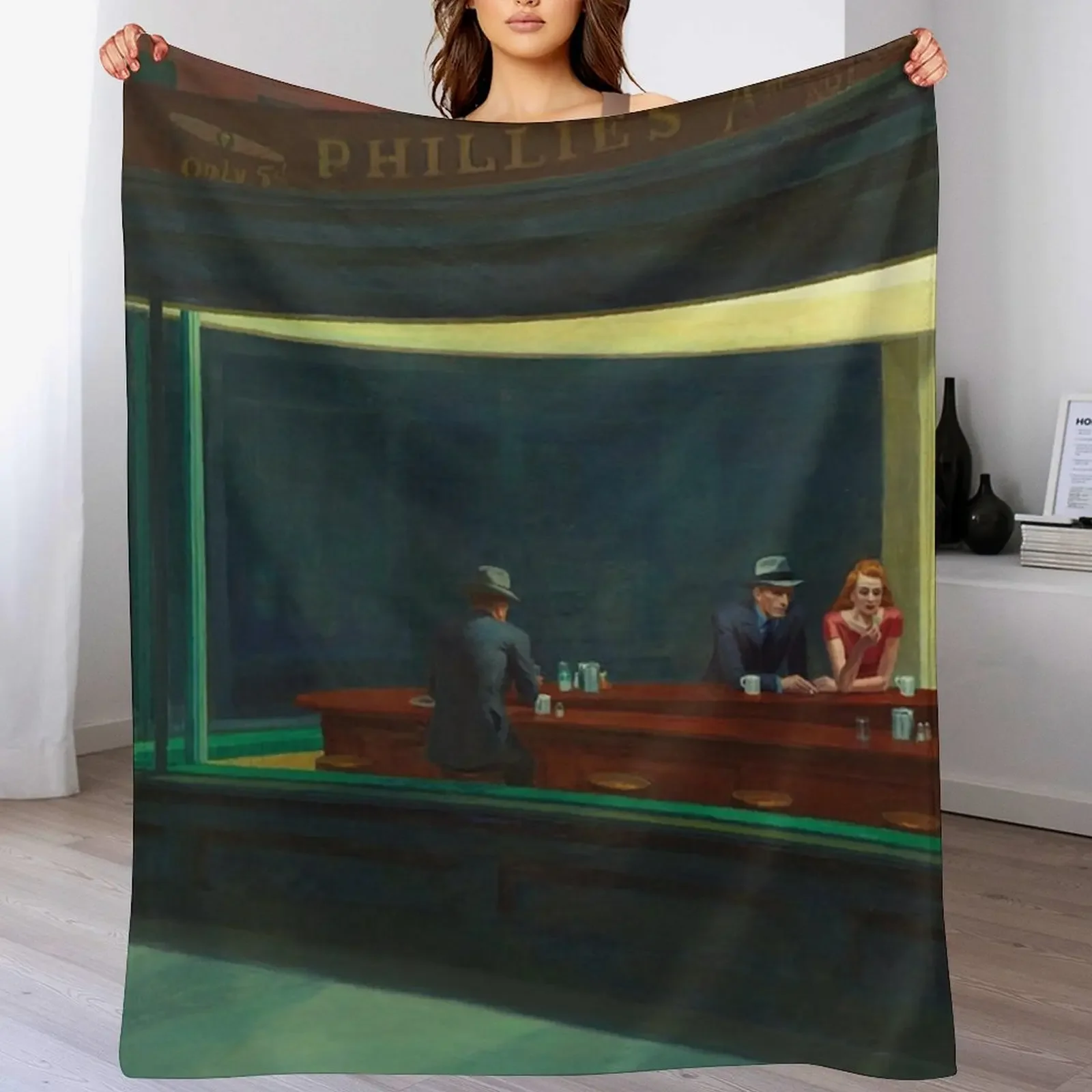 

NIGHT HAWKS - EDWARD HOPPER Throw Blanket Plush Flannel Bed covers blankets and throws Blankets