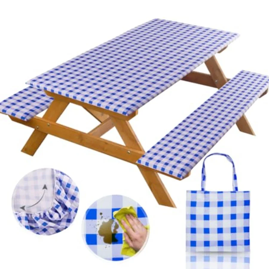 

Polyester Picnic Table Cover with Bench Covers Windproof and Waterproof Tablecloth, Perfect for Camping Gifts and RV entials, C