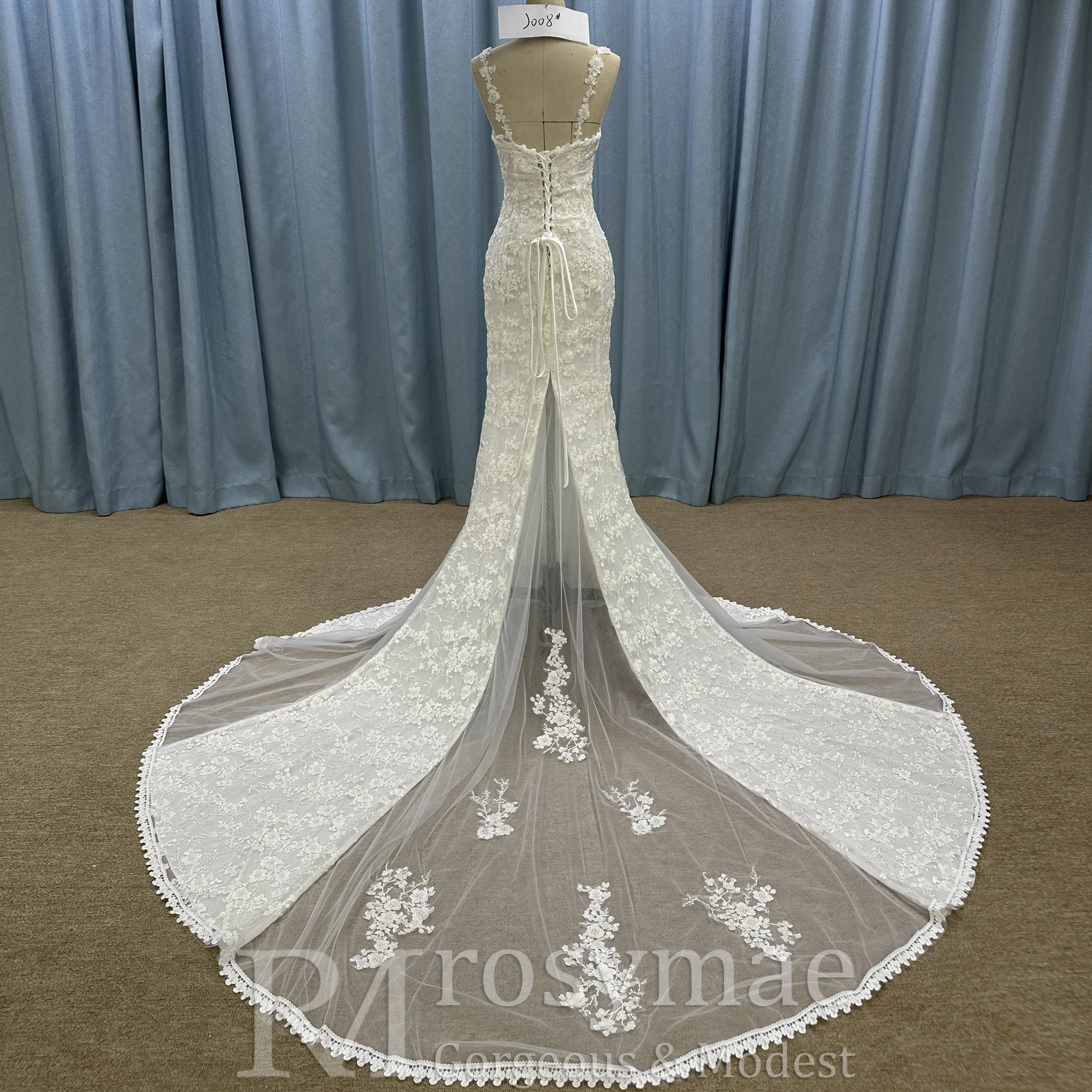 Rosymae robe de mariée sirène en dentelle florale encolure carrée manches débardeur robe de mariée blanche vestidos de novia boda
