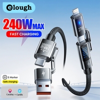 Elough 240W 4 In 1 Digital Fast Charging Cable Dual Type C Data Transmission Type C to Lightning for iPhone 15/16 Samsung