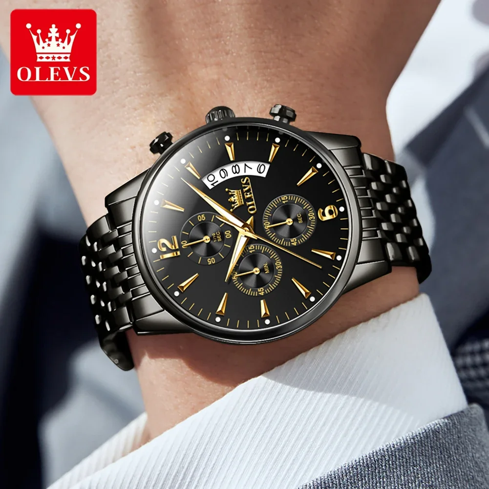 OLEVS Men\'s Quartz Watch Luxury Stainless Steel Male Clock Automatic Movement Wristwatch Chronograph Date Luminous Watch for Men