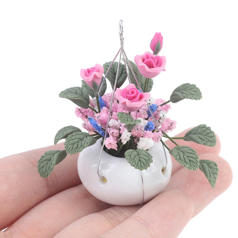 1/12 Doll House Miniature Green Potted Plant Simulation Hanging Flower Model Toys for Mini Decoration Dollhouse Accessories