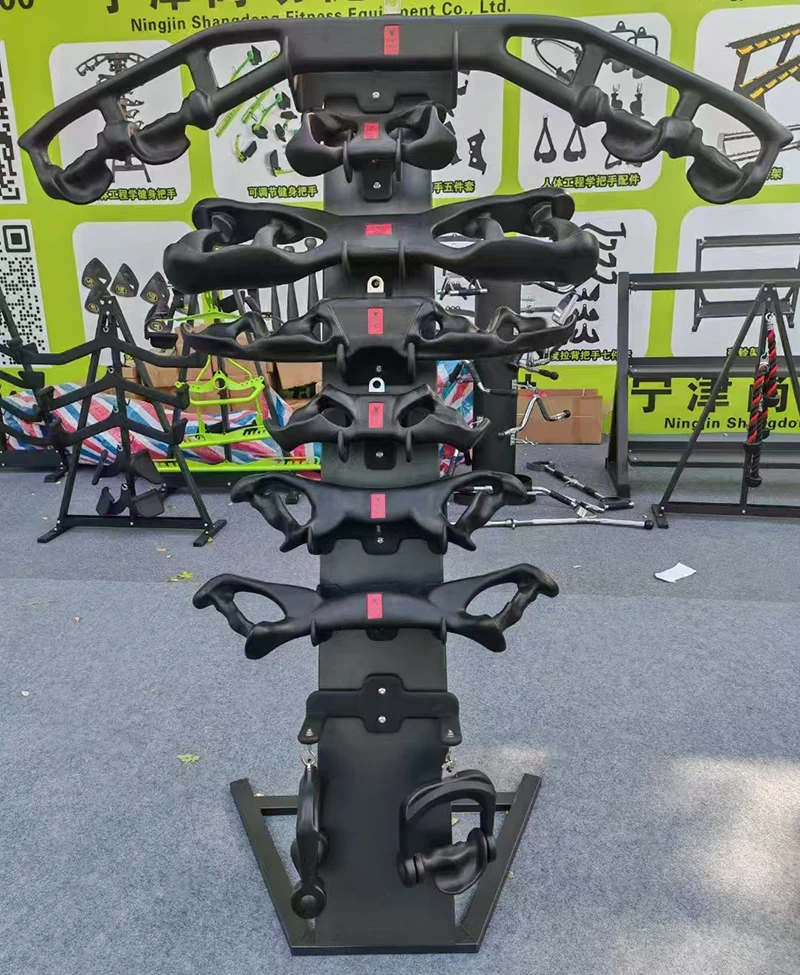 Commercial Ergonomic Gym Cable Training Equipment Rubber Steel Mag Handle Grips Sets Attachment Handles Rack for Lat Pull Bar