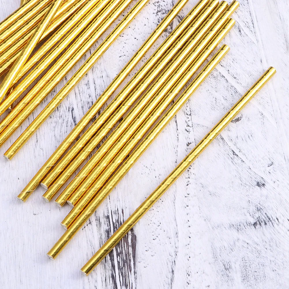 100Pcs Gold Cocktail Straw Paper Smoothie Straw For Wedding Decor Disposable Foil Stamping Eco-friendly Biodegradable