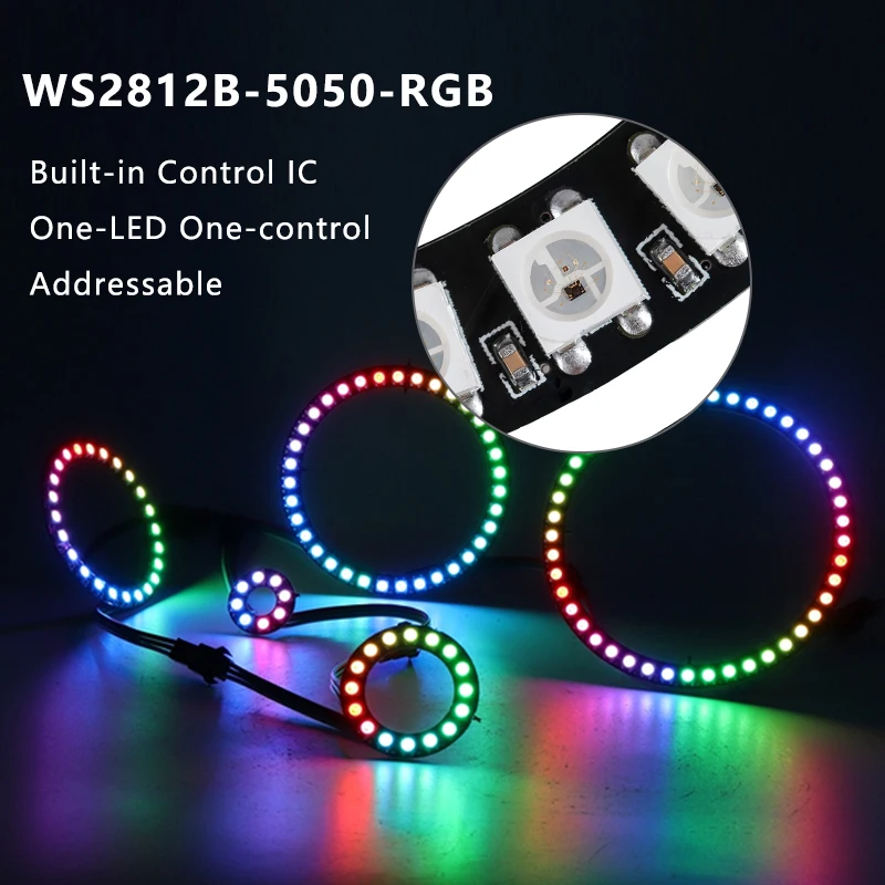 Full Set LED Pixel Ring USB 5V to DC Wire + WS2812B 8 16 24 35 45 LEDs Individul AddressabIe ModuIe SP110E Bluetooth Controller