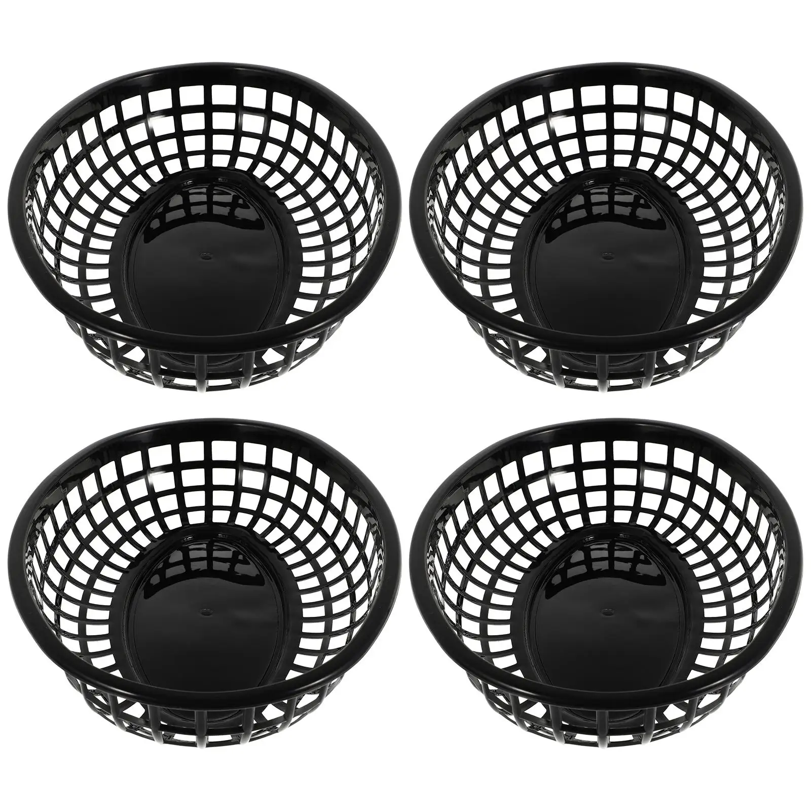 

4 Pcs Black Storage Baskets Reusable Plastic Trays for Fruit Snacks Chip Burger Creative Practical Decorative Easy Clean