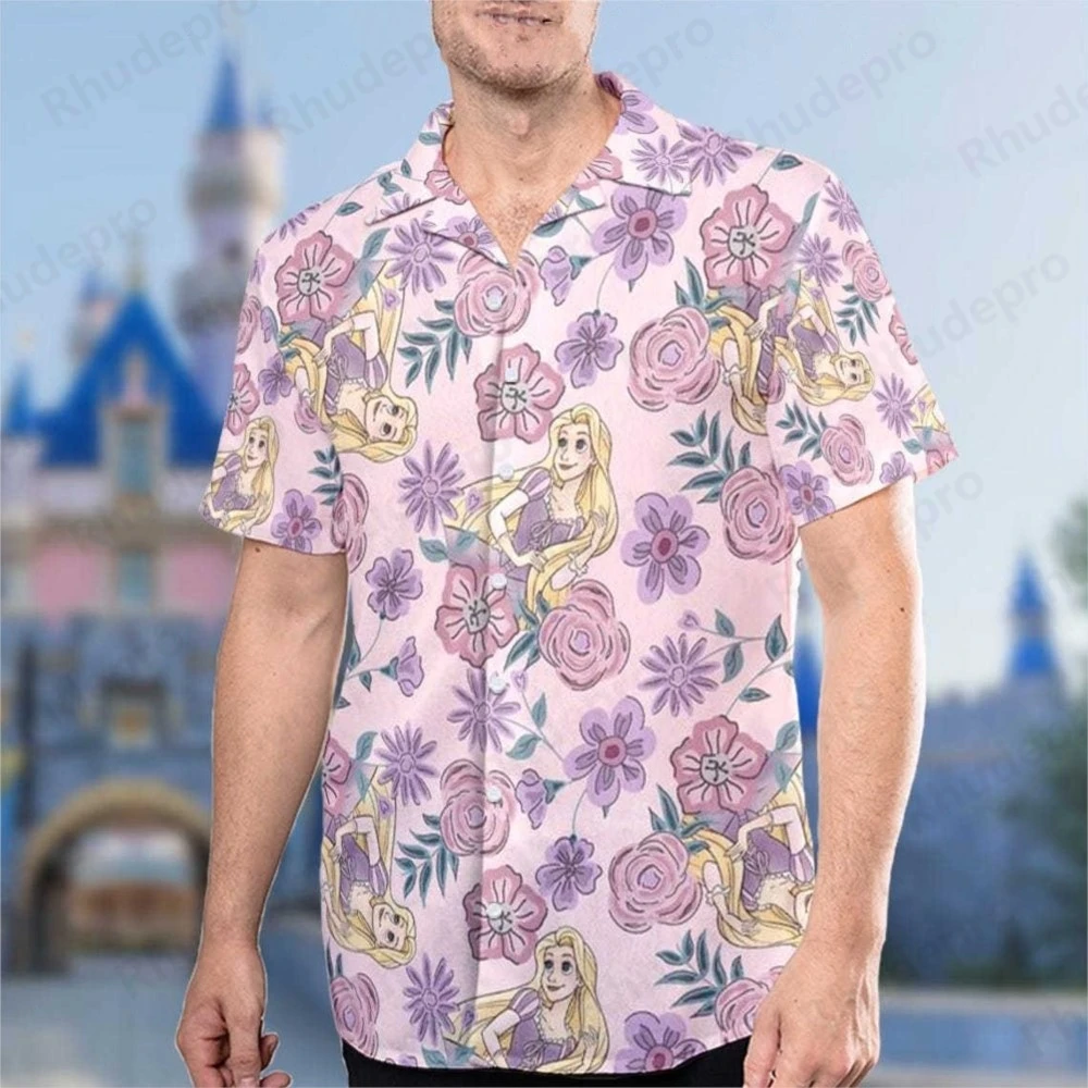 

Disney Summer New Rapunzel Hawaiian Shirt 3D Print Men's And Women's Short Sleeve Button Up Shirt Casual Beach Hawai Shirts