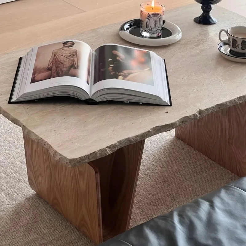 mesa retangular de mármore travertino para sala de estar