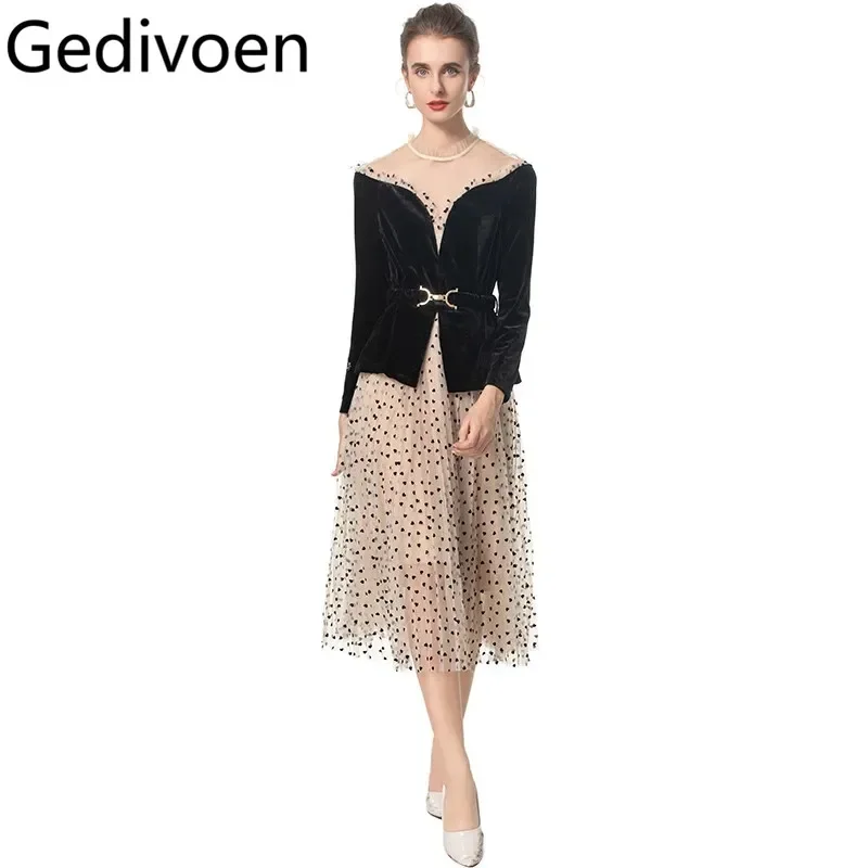 Gedivoen Autumn and Winter Women's Fashion Suit Long Sleeve Stand Collar Lace-Up Slim Tops+Elastic Waist Skirt 2 piece set