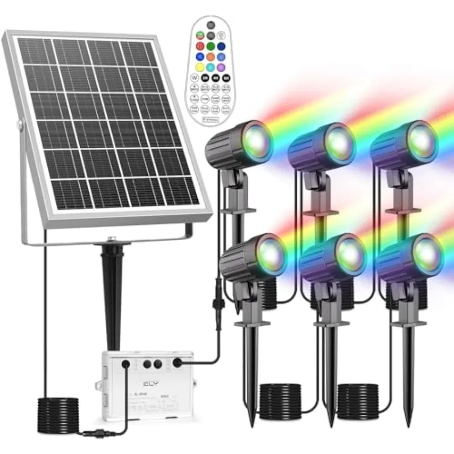 

Солнечные RGB-прожекторы 6-в-1 для сада, 10 цветов, 12 режимов, уличные ландшафтные прожекторы на солнечной энергии, IP66 водонепроницаемые, 59.0