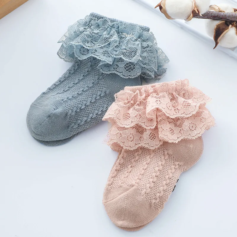 Spring Summer Thin Cotton with Lace Ruffles Socks Korean Cute Princess Stitch White Floor Socks for Girls Baby Newborn Kids