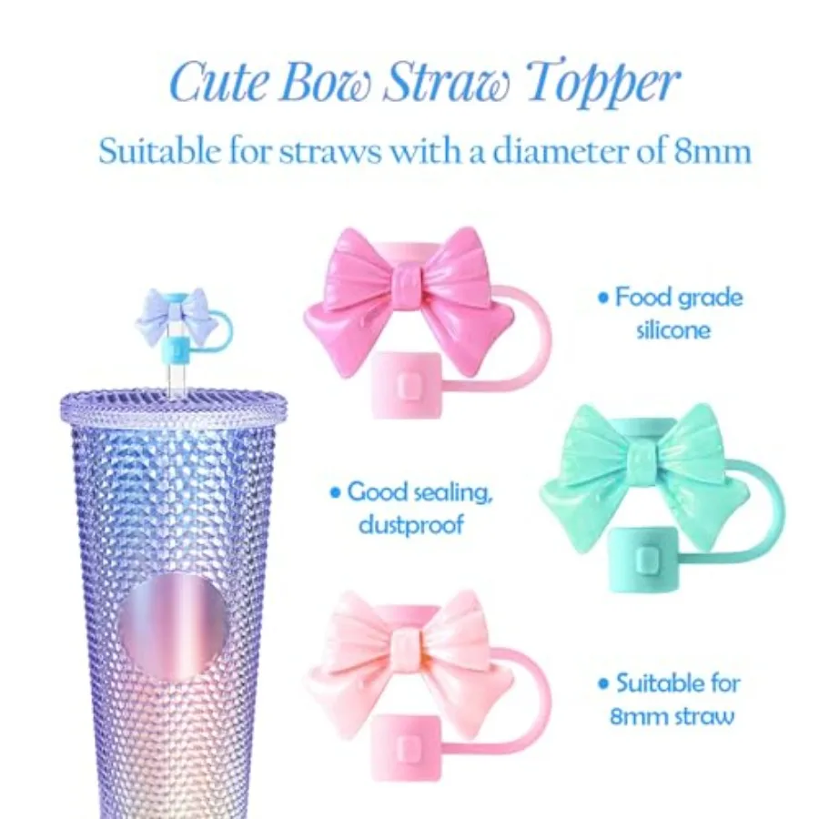 6Pcs Straw Cover for Starbucks Cup 78MM Silicone Straw Topper Cap for Tumblers Cute Bow Reusable Straw Protector Accessories Co - Image 2