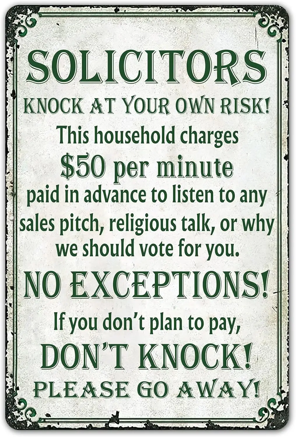 SmartCows No Soliciting Sign for House Funny, Vintage Metal Tin   | Do Not Knock Sign Outdoor Rust-Proof Design, Perfect for Fro