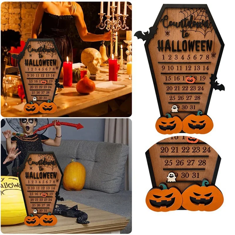 Halloween Advent Countdown Calendar DIY Moving Wooden, Home Decor Holiday Ornament , Family Wall Hanging Detachable Decorations