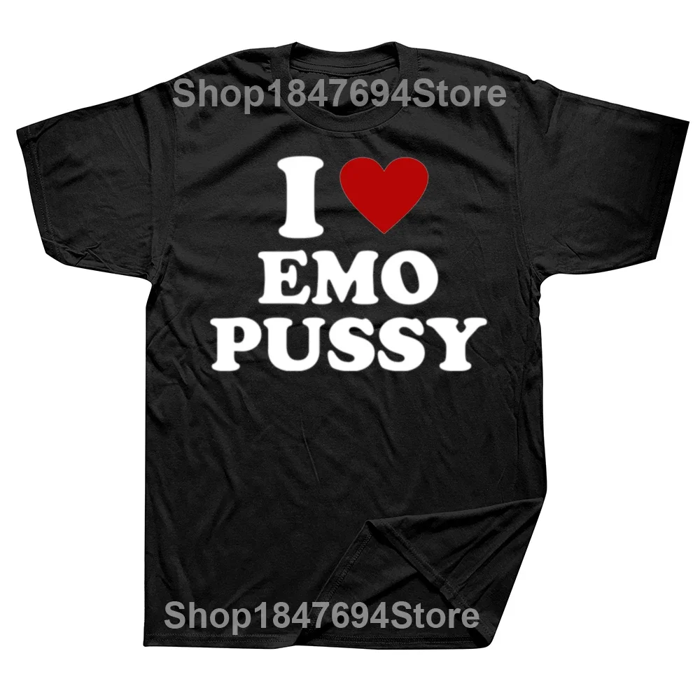 T-shirt à manches courtes en coton graphique I Love EMO Pussy pour hommes, t-shirts drôles, streetwear, amoureux des chats, cade