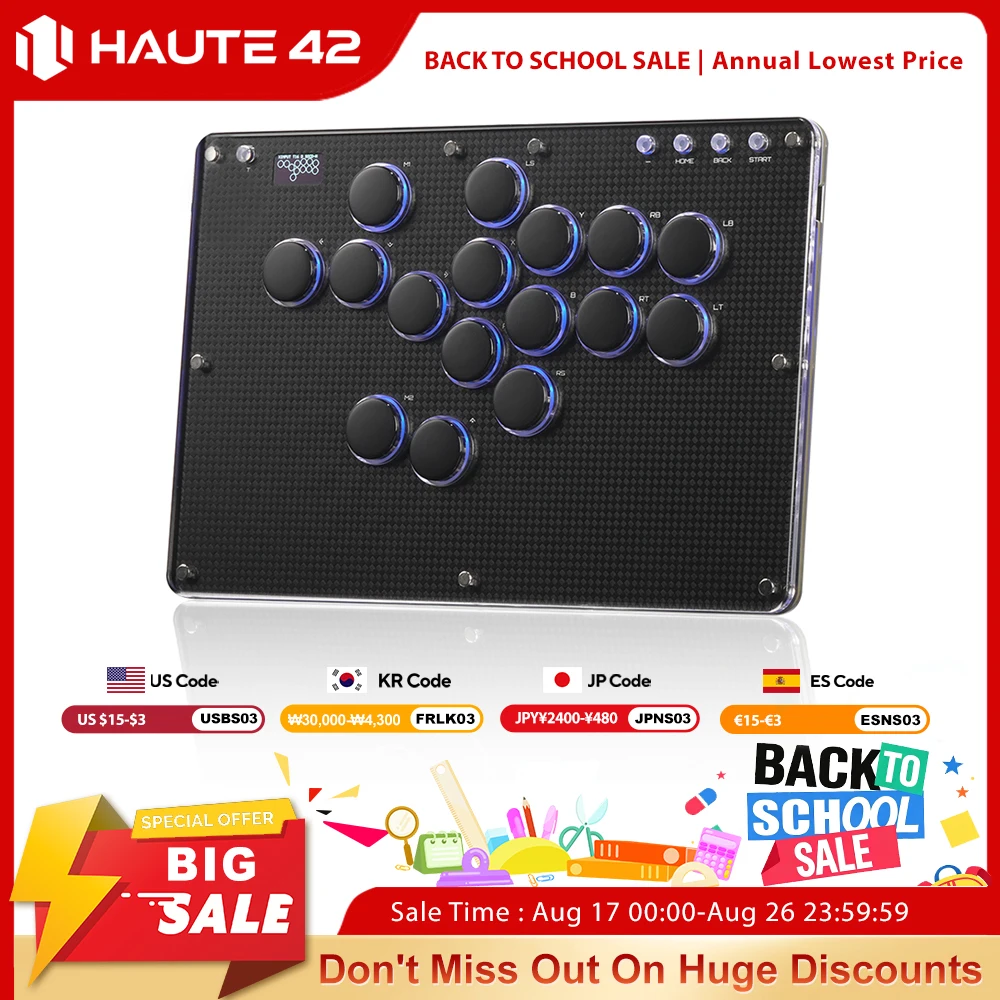 Haute42 T16-Texture Stickless Arcade Stick Controller Hitbox Leverless Controller für PC/PS4/PS5/Switch Arcade Hitbox Tastatur