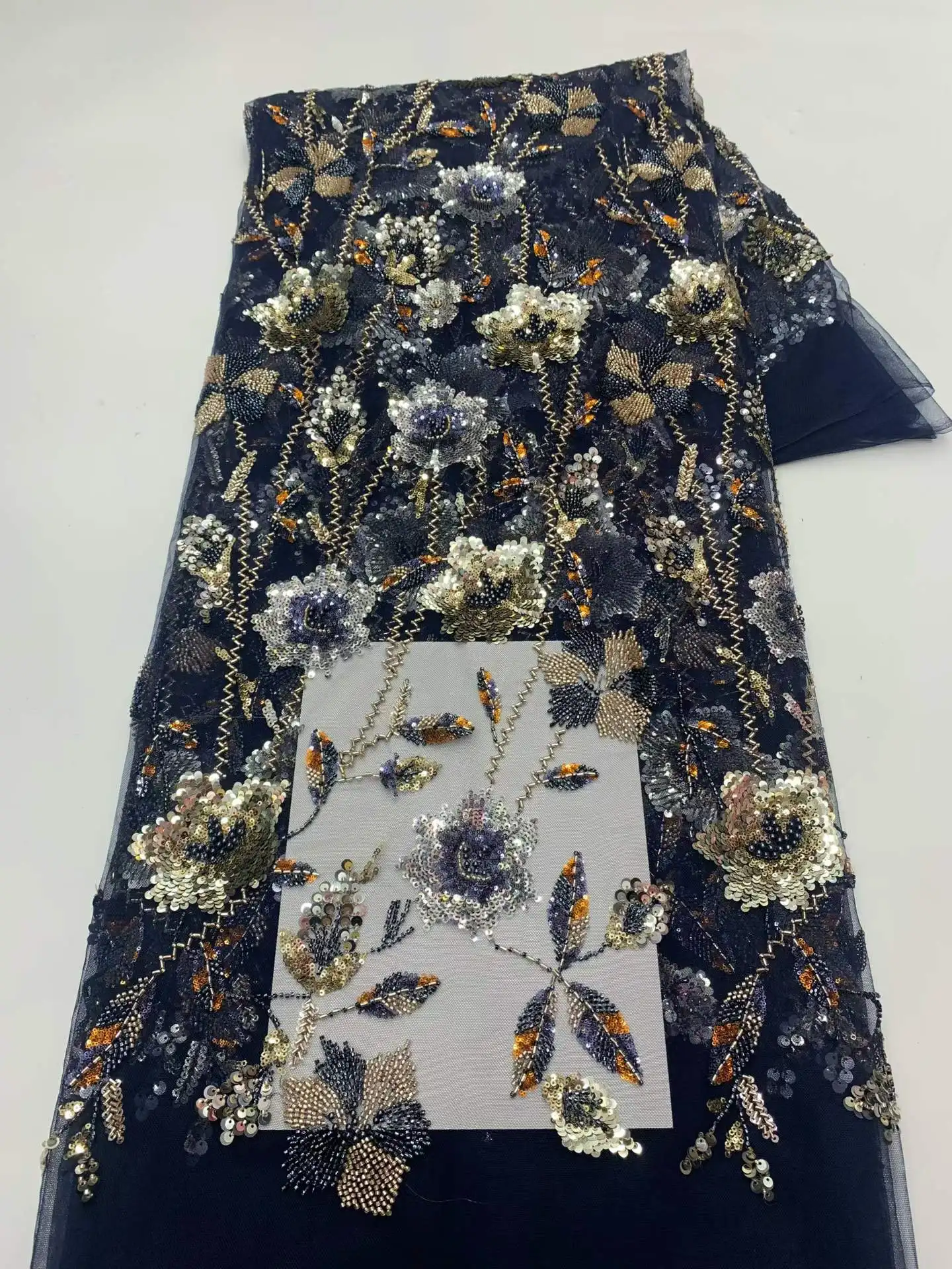 

Luxurious Nigerian African Beaded Lace Fabric High Quality Sequins Embroidery African French Lace Fabric For Sewing Dress