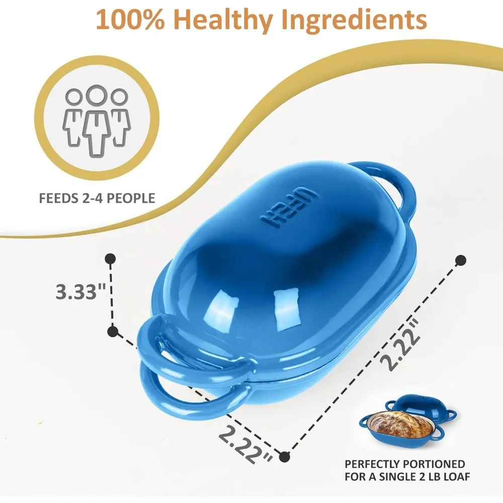 فرن هولندي من الحديد الزهر للخبز - وعاء ممتاز مع غطاء - مثالي للعجين المخمر، أوراق الحرفيين، وصفات الخبز بدون دلك - كاليفورنيا 2 كوارت كاليفورنيا