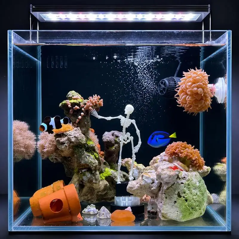 Interactive Aquarium Skeleton Bubbler Realistic Dancing Decor with Air Hose Creative Ornament for Home Fish Tank