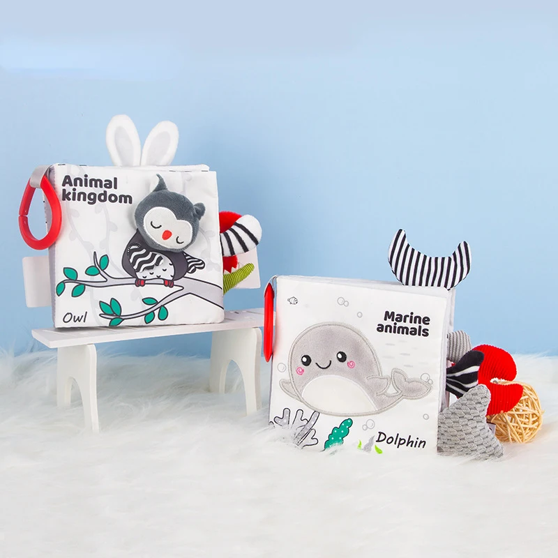 

Infant Baby Cloth Book Black and White Tail Book Stimulates Variety of Tactile Training Not Be Torn Cloth Book For Newborn 0-36M