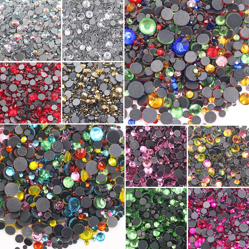 Mix Size Rhinestones for Clothes Gems, Round Flatback Crystals, Strass Trim Crafts Stones, DIY Glue On Hotfix Rhinestones